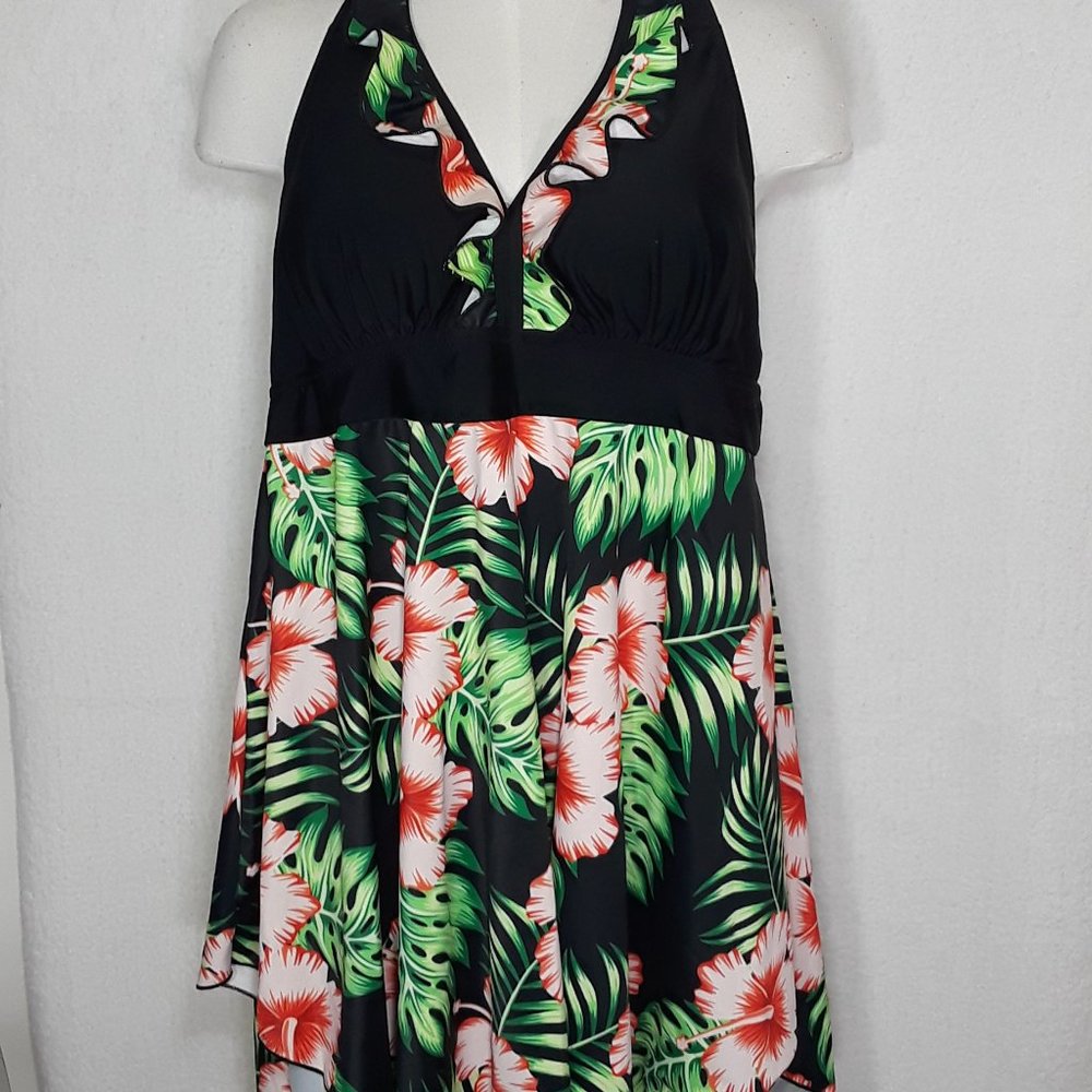 YOU DI AN Black 4XL Tankini Skirt Top Women's